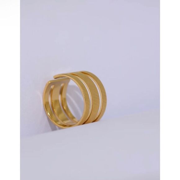 Stainless Steel Gold Statement Opening Ring Stacking Ring - Picture 4 of 6